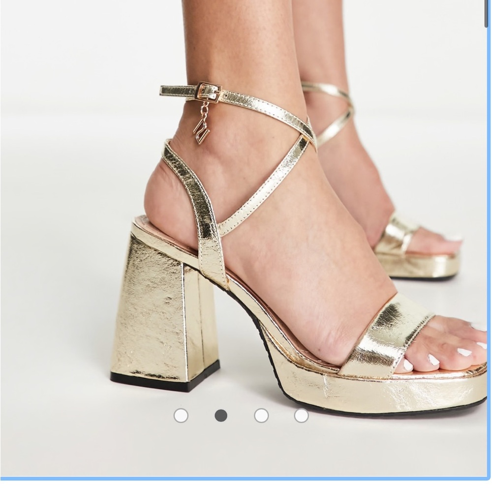 River Island platform strappy heeled sandals in gold